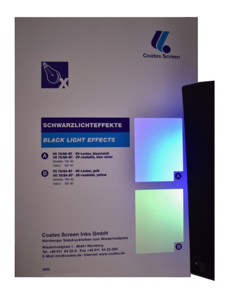 Encre de sérigraphie avec effet de lumière noire